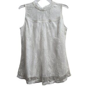 SHANNON FORD NEW YORK White Floral Lace Sleeveless Blouse Top